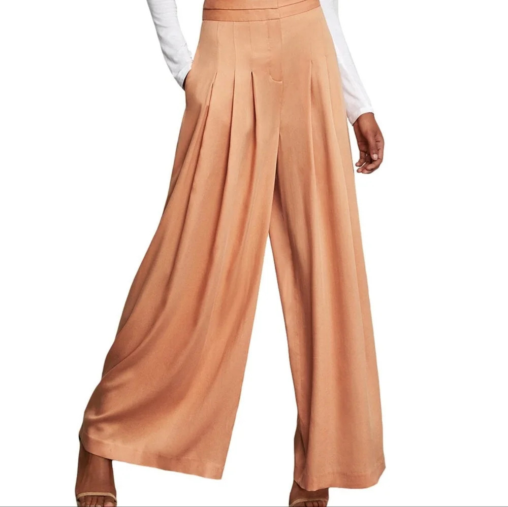 Bcbg maxazria brandy wide leg pleated flowing tan pants nwt